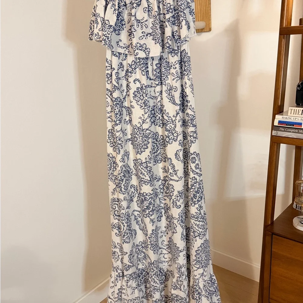 Victoria’s Secret Strapless Blue & White Floral Linen Maxi Dress XS (fits small) - Picture 3 of 5